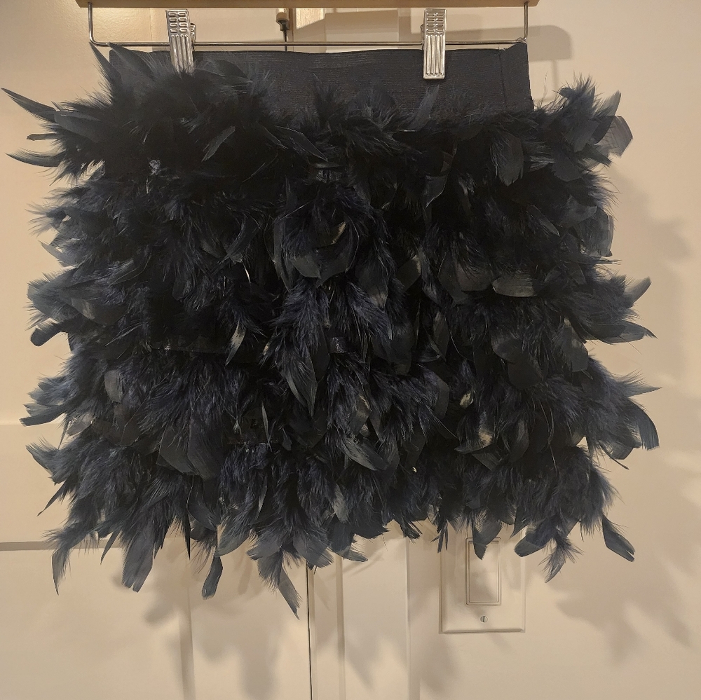 STRADAVARIUS Navy Feather Mini Skirt
